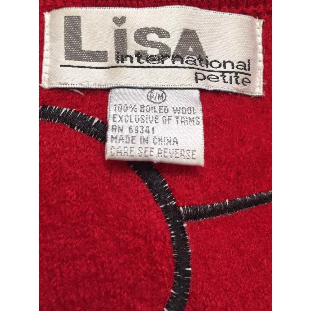 LISA INTERNATIONAL Women Pefite Vest Red Leopard paws 100% Boiled Wool Size‎ PM - Picture 6 of 6